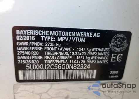 2016 BMW X6 xDrive35I z USA, uszkodzony, nr VIN 5UXKU2C56G0N82324